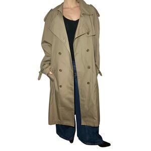 VTG Made in Korea Luxury Khaki Trench Coat Belted Double Breasted Belted Trench